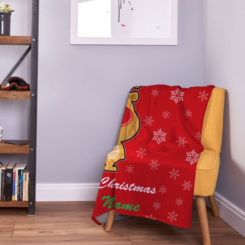 Personalised Cartoon Reindeer - Christmas Fleece Blanket