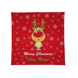 Personalised Cartoon Reindeer - Christmas Fleece Blanket