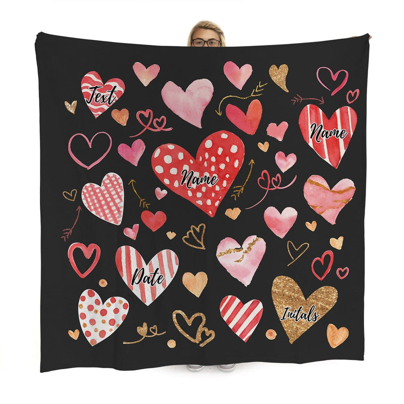 Valentines Day Text Hearts - Personalised Fleece Blanket