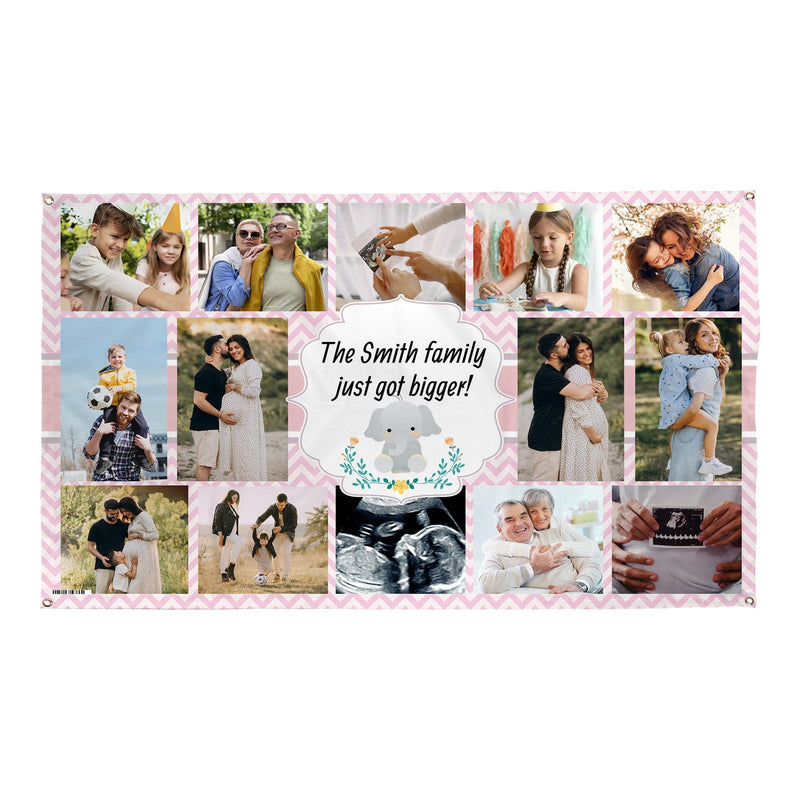 Any Occasion Baby Elephant Photo Banner - 2 Colourways - Edit Text - 5FT X 3FT
