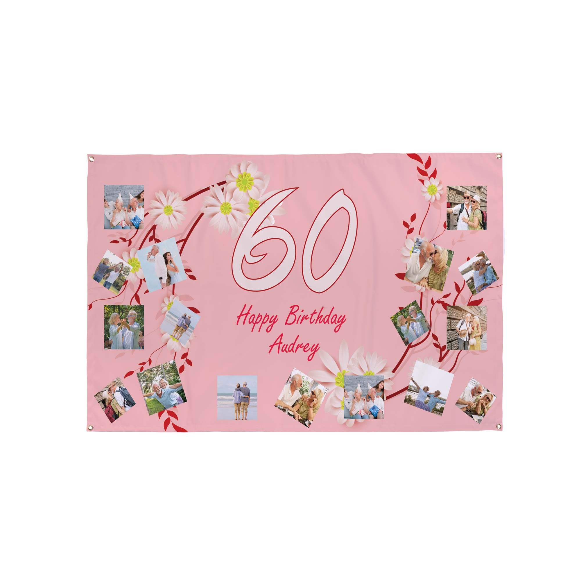 Pink Floral Birthday Banner - 5ft x 3ft