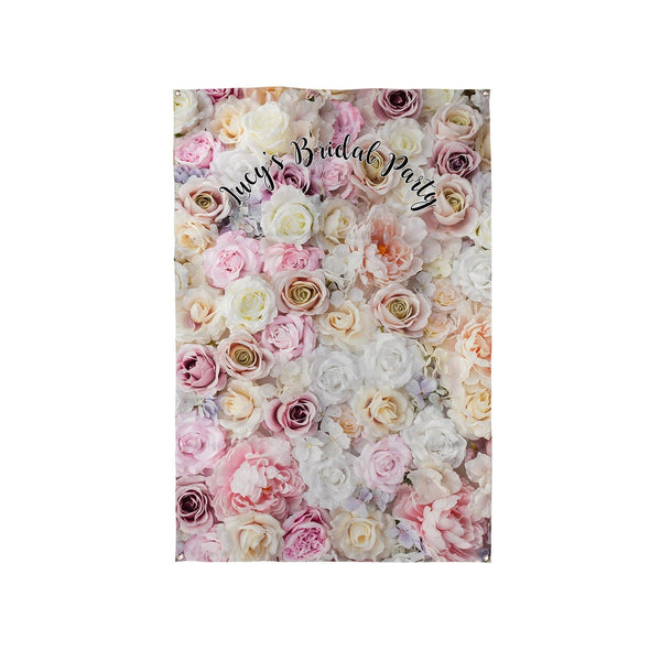 Personalised Text - Pink Floral Wall Party Backdrop - 5ft x 3ft