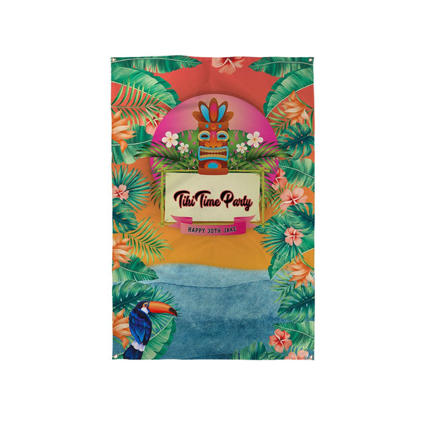Personalised Text - Sunset Tiki Bar Party Backdrop - 5ft x 3ft