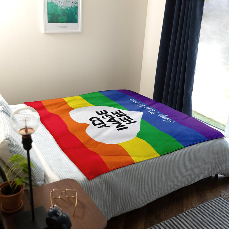 Personalised Rainbow Stripe - Photo - Fleece Blanket Throw