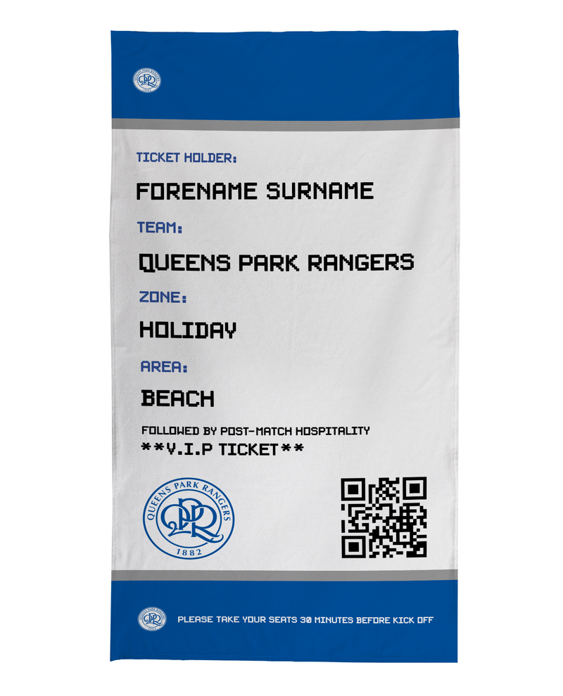 Queens Park Rangers FC - Ticket Personalised Lightweight, Microfibre Beach Towel - 150cm x 75cm - Officially Licenced