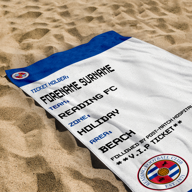 Reading FC - Ticket Personalised Lightweight, Microfibre Beach Towel - 150cm x 75cm - Officially Licenced