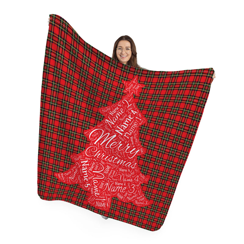 Personalised Christmas Tree Name Collage Fleece Throw Blanket - 4 Designs - Large Size 150cm x 150cm