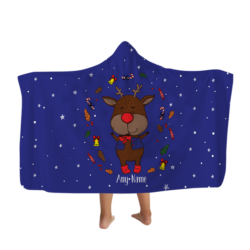 Reindeer - Blue - Hooded Blanket - Kids