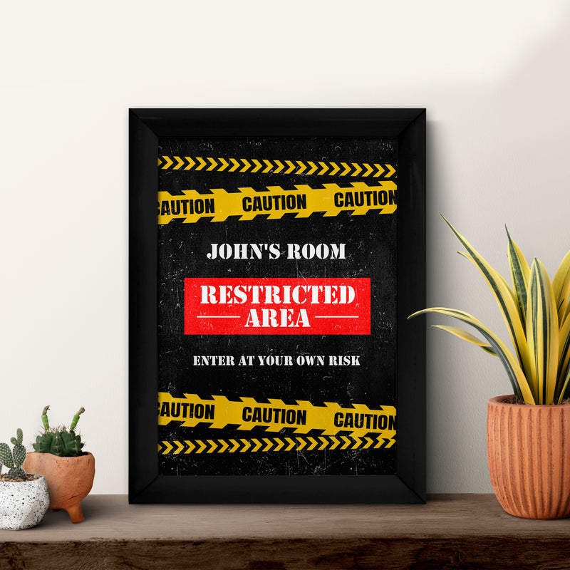 Personalised Restricted Area - A4 Metal Sign Plaque - Frame Options Available