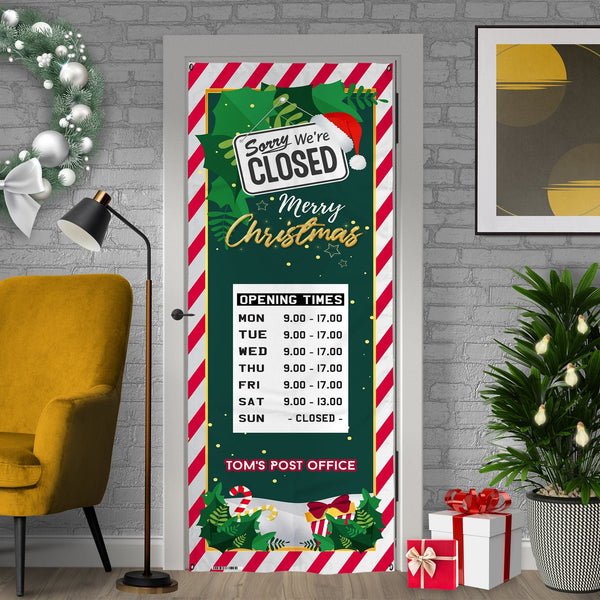 Personalised Text - Red Stripe Closed Sign - Christmas Door Banner