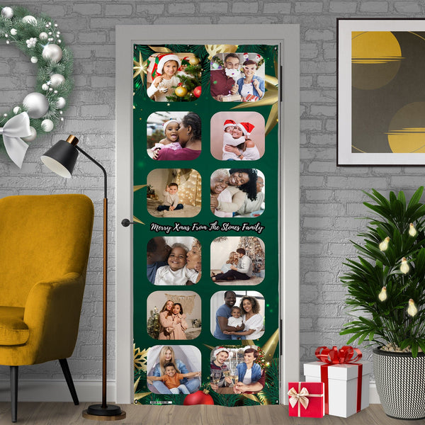 Personalised Text - Green 12 Photo - Christmas Door Banner