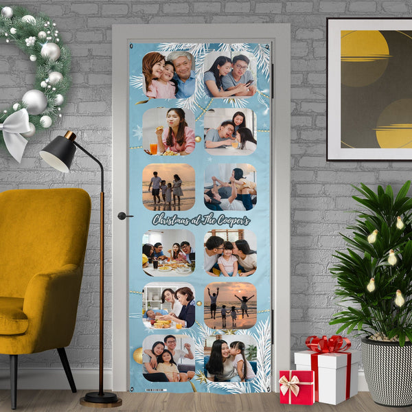 Personalised Text - Ice Blue 12 Photo - Christmas Door Banner