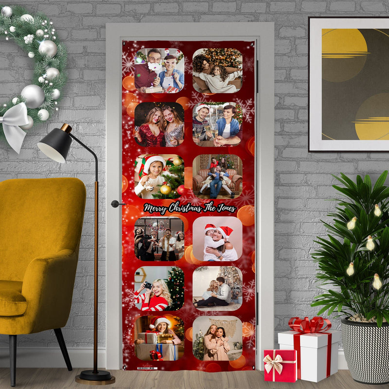 Personalised Text - Red 12 Photo - Christmas Door Banner