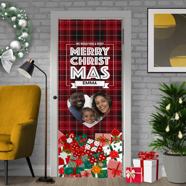 Personalised Text - Red Tartan - Christmas Door Banner