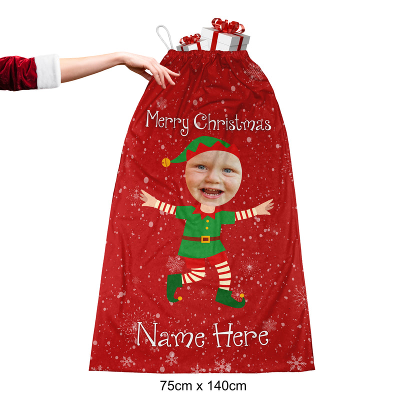 Personalised Photo Elf - Giant Santa Sack - Two Variants 