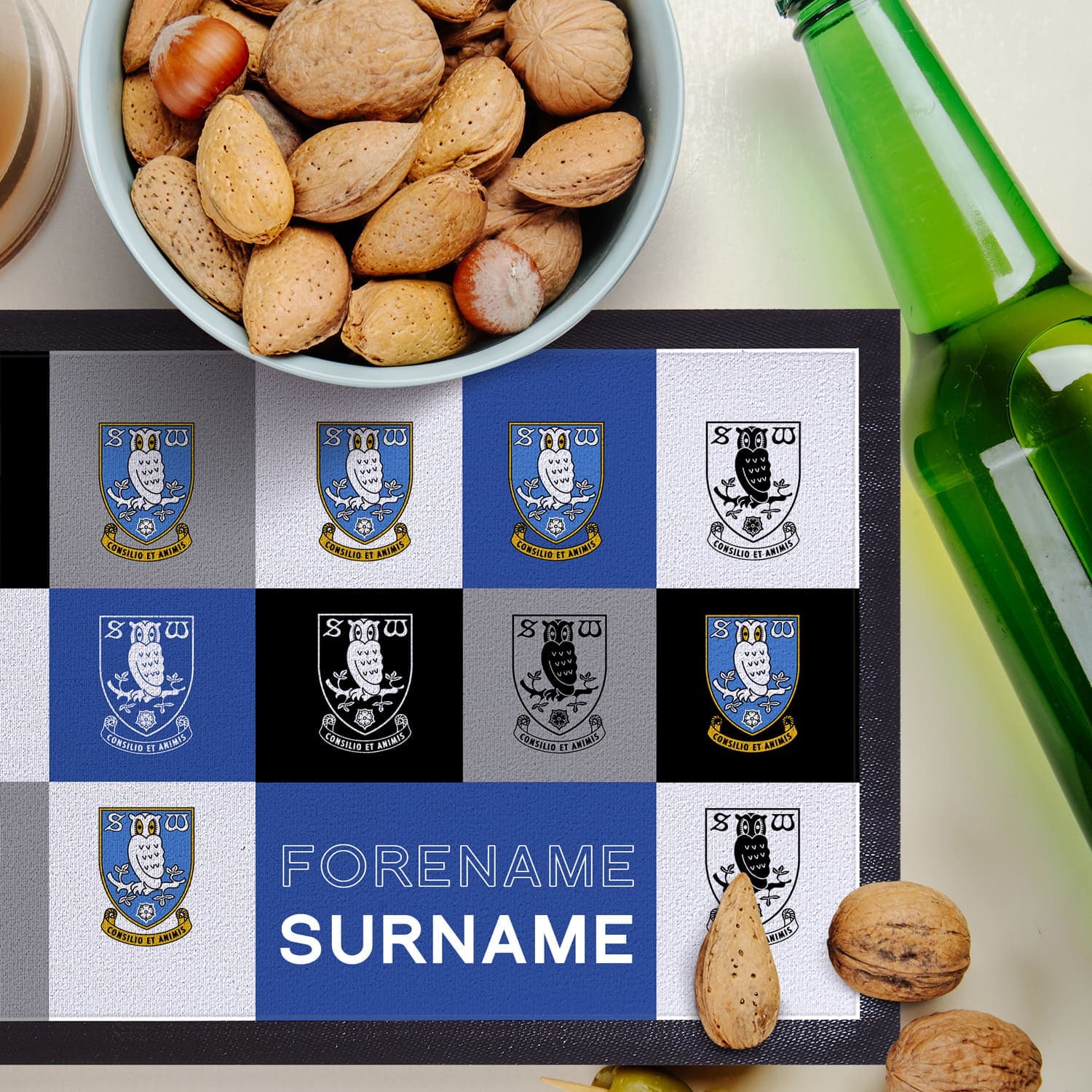 Sheffield Wednesday FC - Chequered Personalised Bar Runner - Officially Licenced