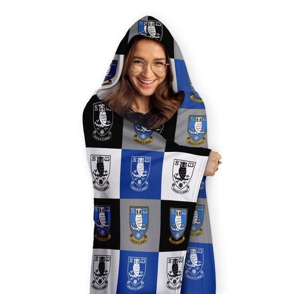Sheffield Wednesday FC - Chequered Adult Hooded Fleece Blanket - Officially Licenced
