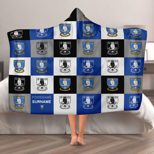 Sheffield Wednesday FC - Chequered Adult Hooded Fleece Blanket - Officially Licenced