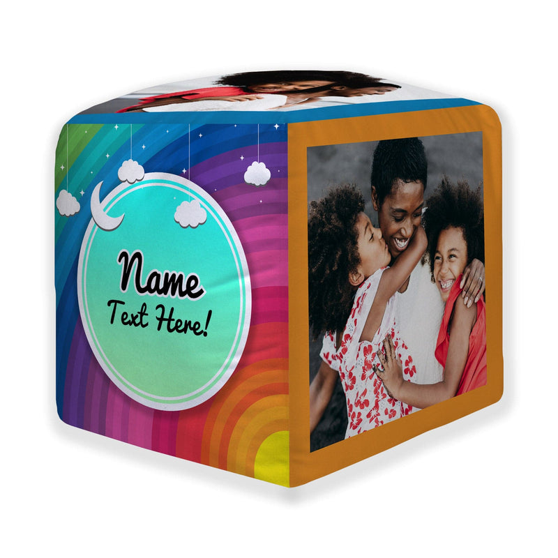 Personalised Rainbow Photo Cube Cushion - Two Sizes