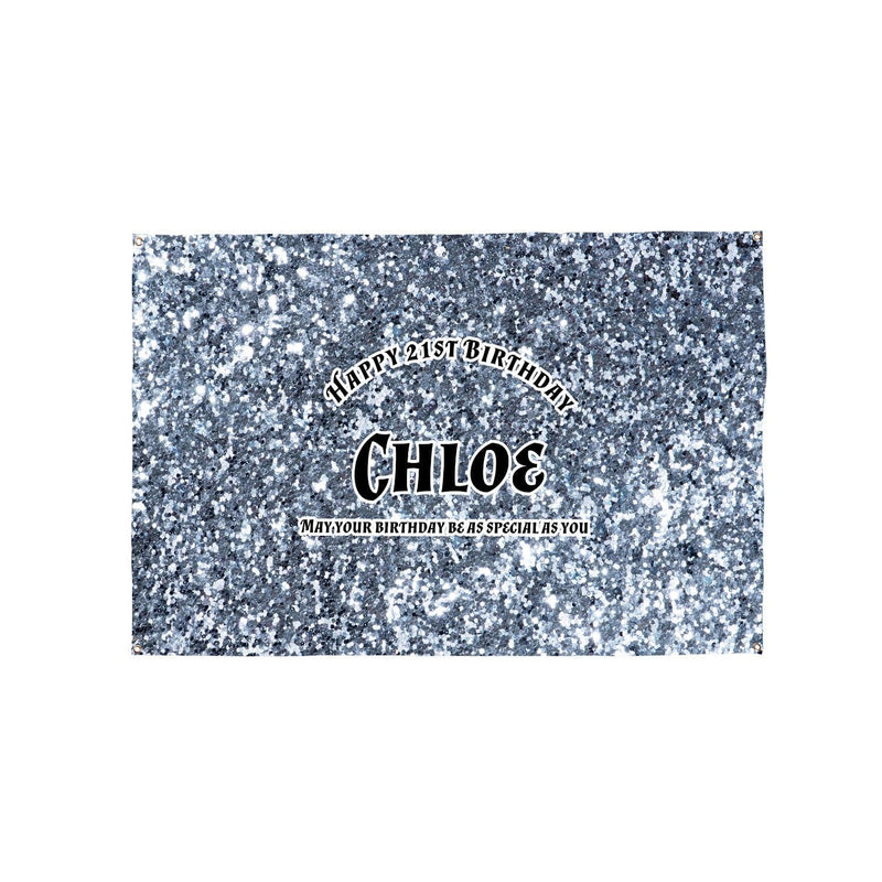 Personalised Text - Silver Glitter Party Backdrop - 5ft x 3ft