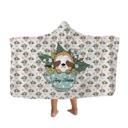 Sloth in a Tea Cup - Hooded Blanket - Kids
