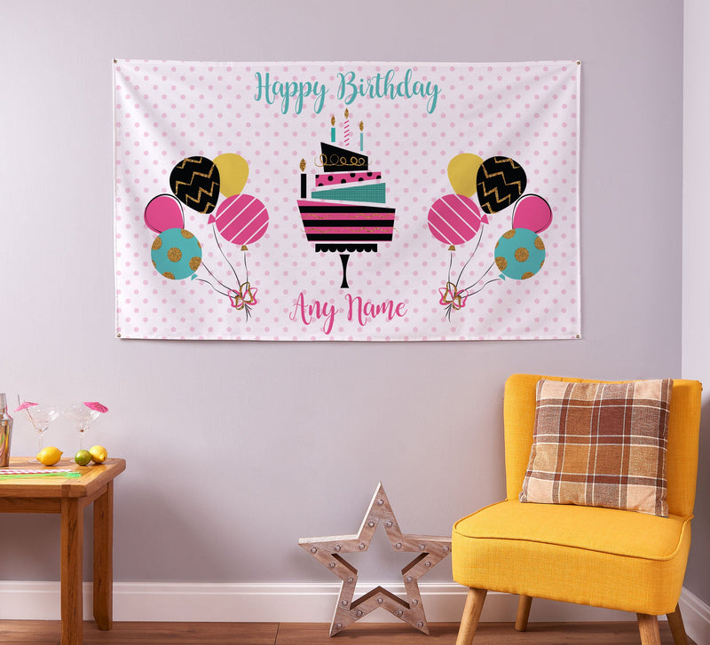 Custom Spotted Birthday Party Name Banner - 5ft x 3ft