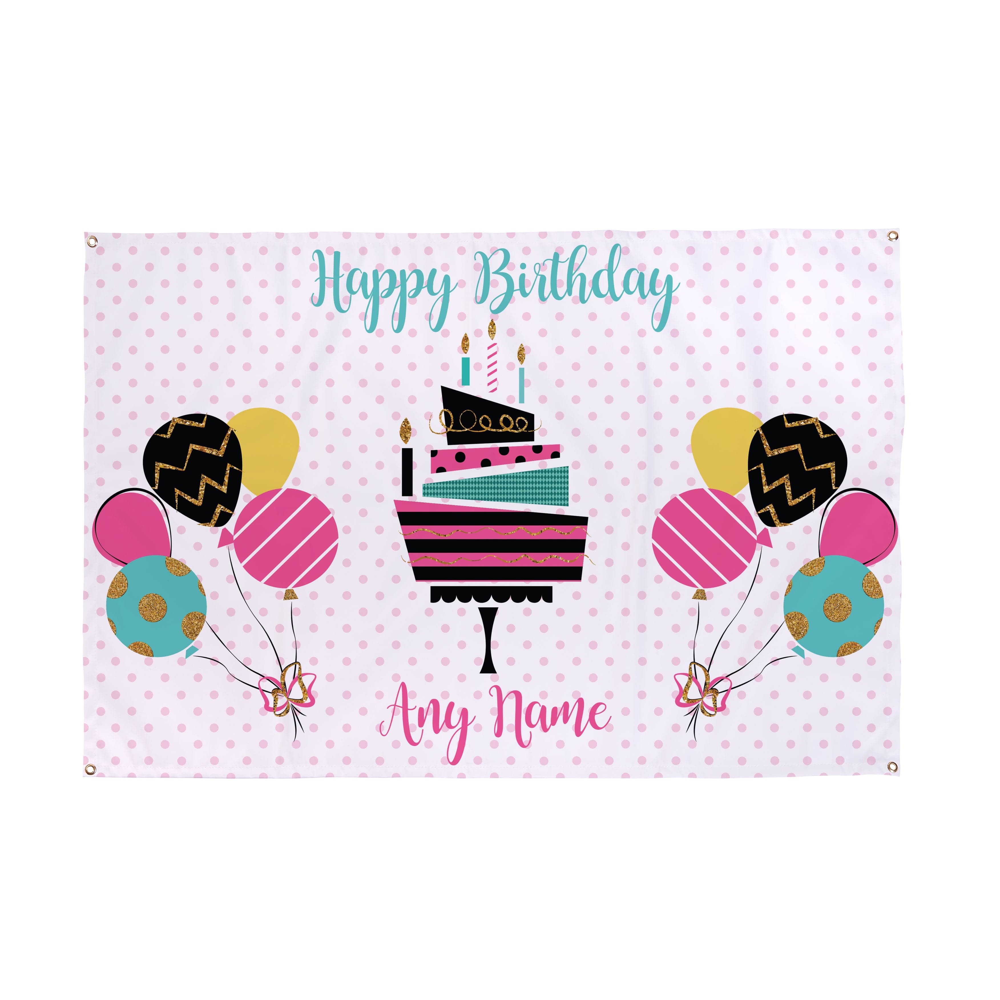 Personalised Spotted Birthday Party Name Banner - 5ft x 3ft