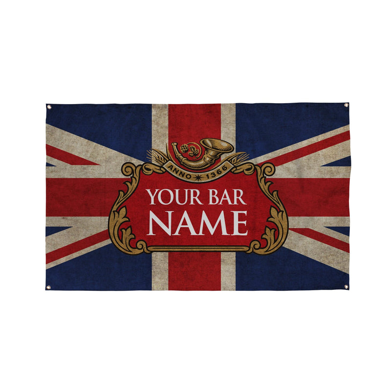 Union Jack Bar Name Banner - 5ft x 3ft | Funny Personalised Pub Sign UKPersonalised Beer Label 1 | Union Jack Grunge - Add Any Text - 5ft x 3ft