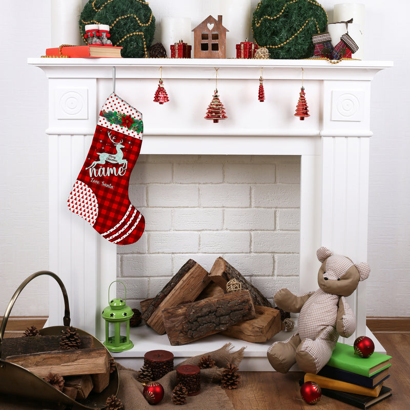 Red Check - Deer - Personalised Christmas Stocking
