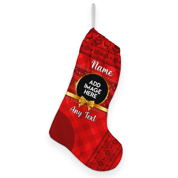 Golden Bow - Red - Personalised Photo Christmas Stocking
