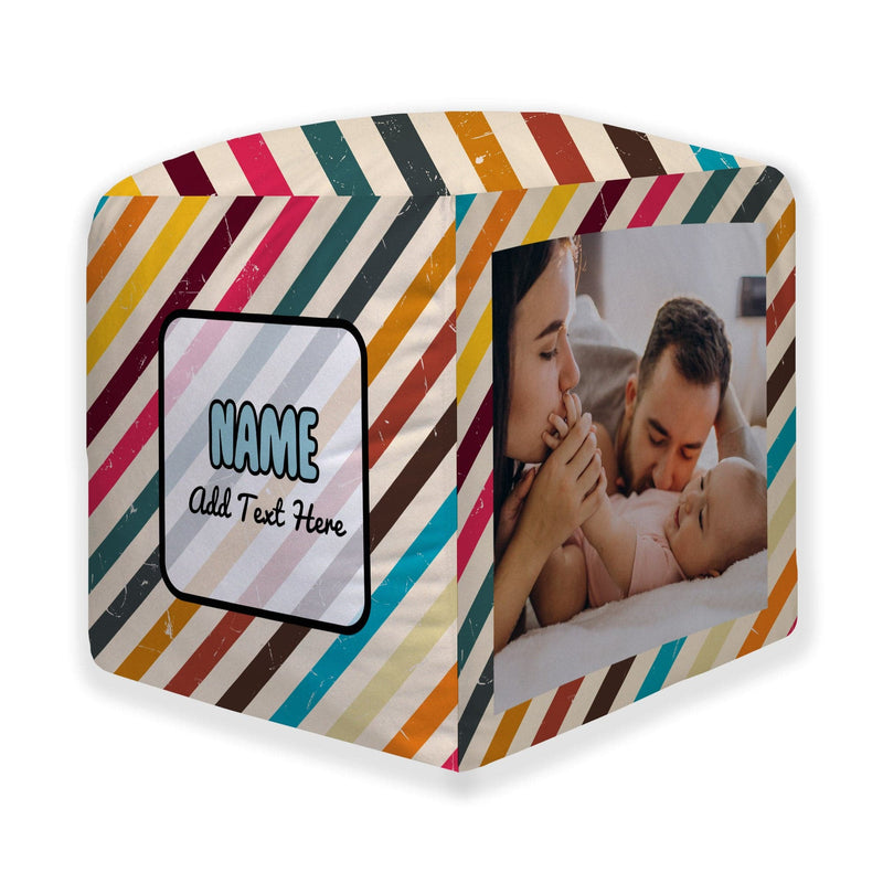 Personalised Rainbow Stripe Photo Cube Cushion - Two Sizes
