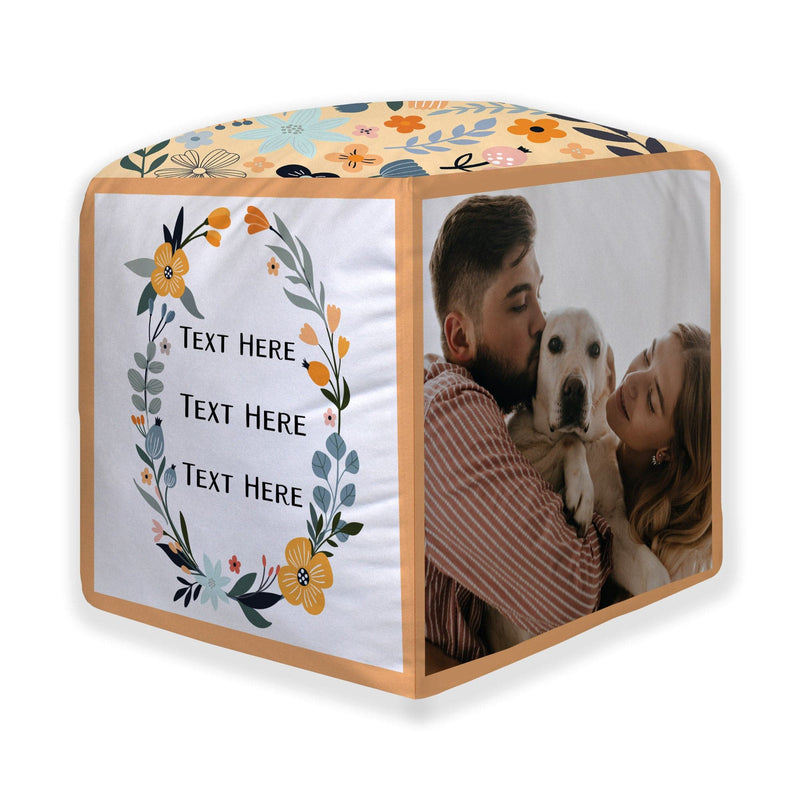 Personalised Floral Photo Cube Cushion - Two Sizes
