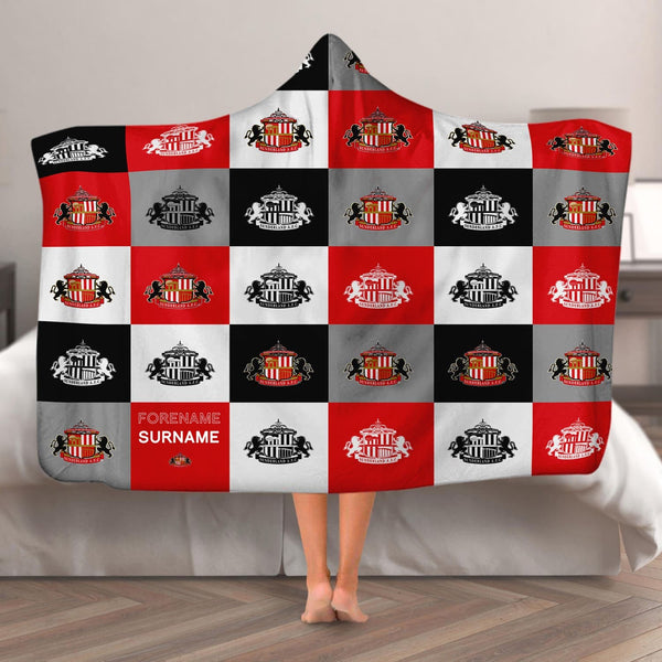 Sunderland AFC - Chequered Adult Hooded Fleece Blanket - Officially Licenced