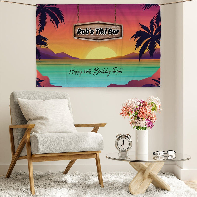 Personalised Text - Island Sunset Party Backdrop - 5ft x 3ft