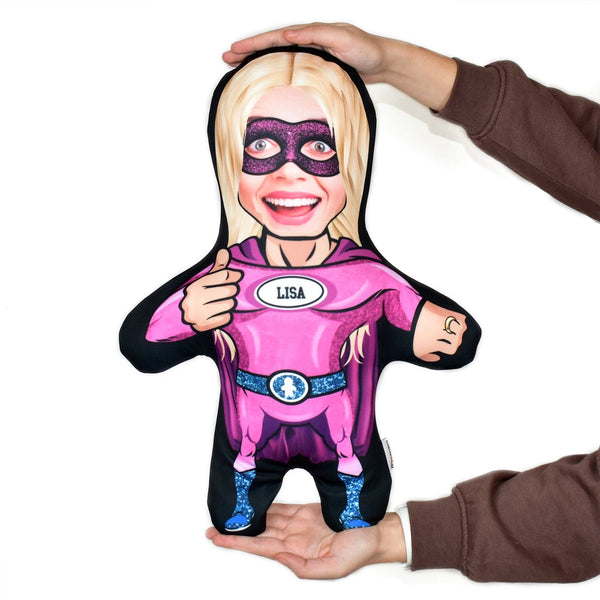 Cartoon Pink Super Hero - Two Variants - Personalised Mini Me Doll
