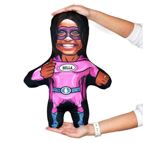Cartoon Pink Super Hero - Two Variants - Personalised Mini Me Doll