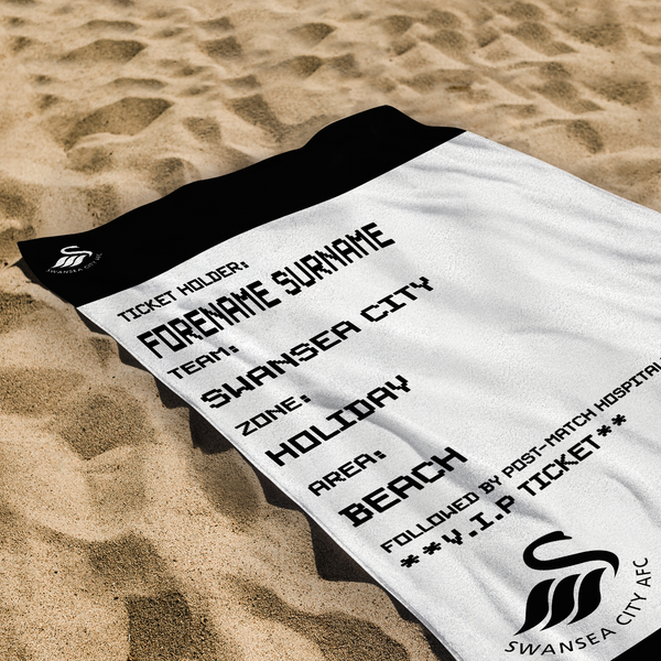 Swansea City AFC - Ticket Personalised Lightweight, Microfibre Beach Towel - 150cm x 75cm - Officially Licenced
