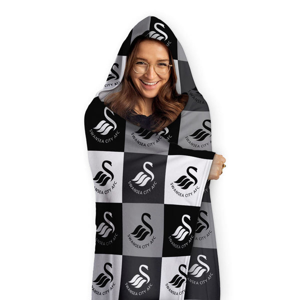 Swansea City AFC - Chequered Adult Hooded Fleece Blanket - Officially Licenced