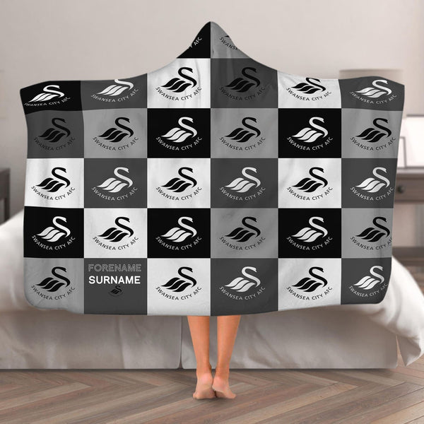 Swansea City AFC - Chequered Adult Hooded Fleece Blanket - Officially Licenced