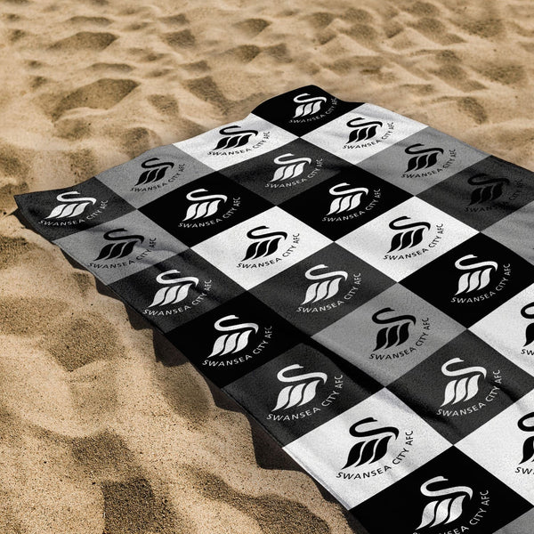 Swansea City AFC Chequered - Personalised Beach Towel 
