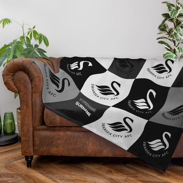 Swansea City AFC - Chequered Fleece Blanket - Officially Licenced