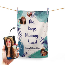 Gin Keeps Mummy Sane - 3 Photo Personalised Tea Towel