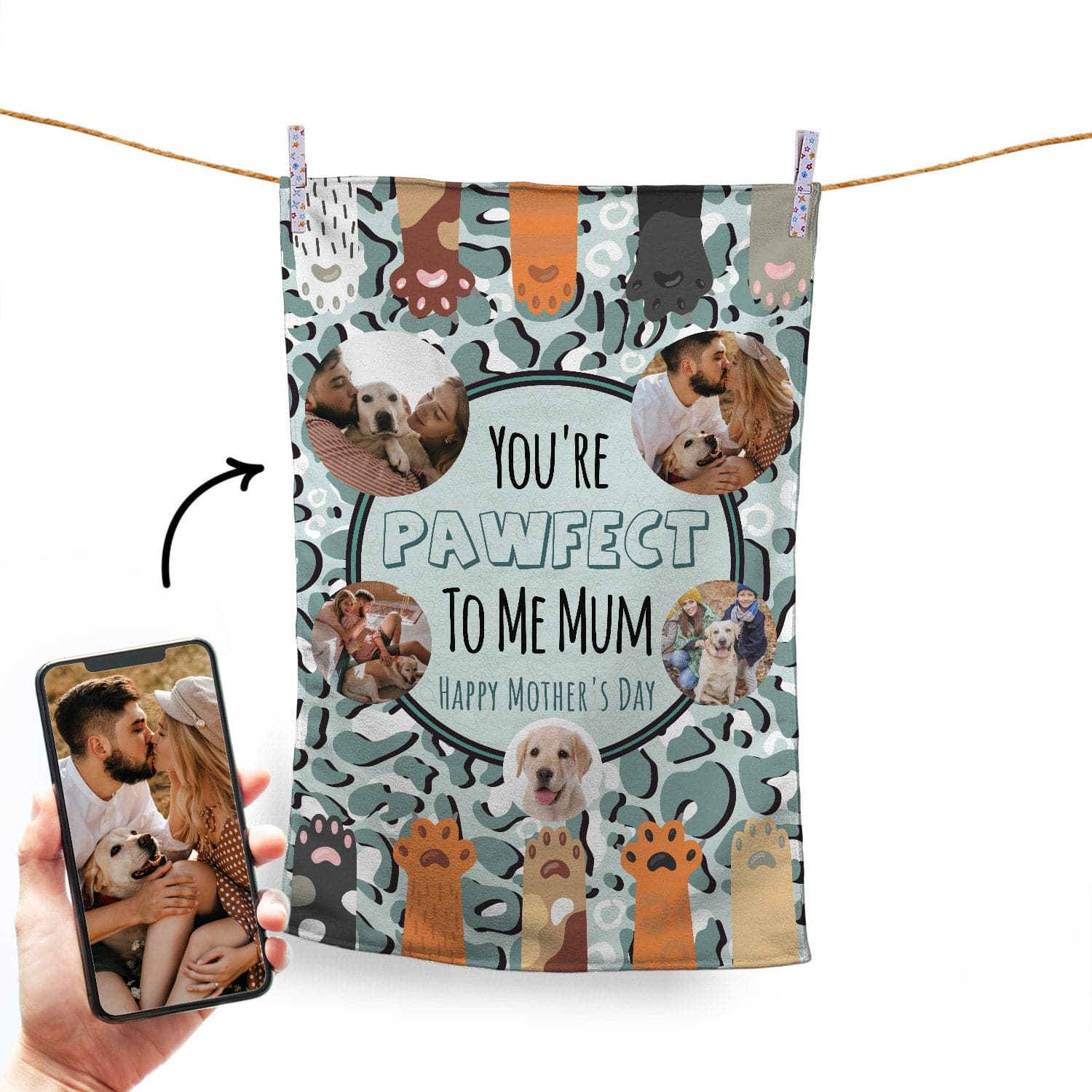 You're Pawfect To Me - 5 Photo Personalised Tea Towel