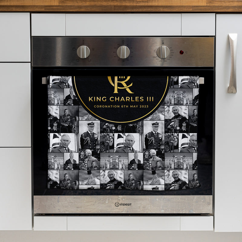 King Charles Coronation - B&W Collage - Tea Towel