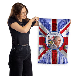 King Charles Coronation - Union Jack - Photo Flash - Lightweight, Microfibre Tea Towel