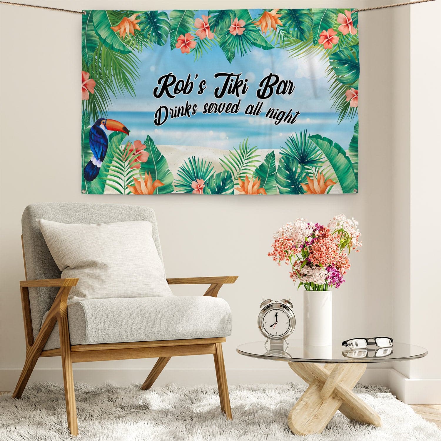 Personalised Text - Tiki Party Backdrop - 5ft x 3ft