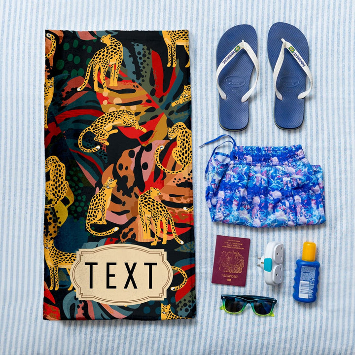 Personalised Beach Towel - Bold Tropical Leopard Design