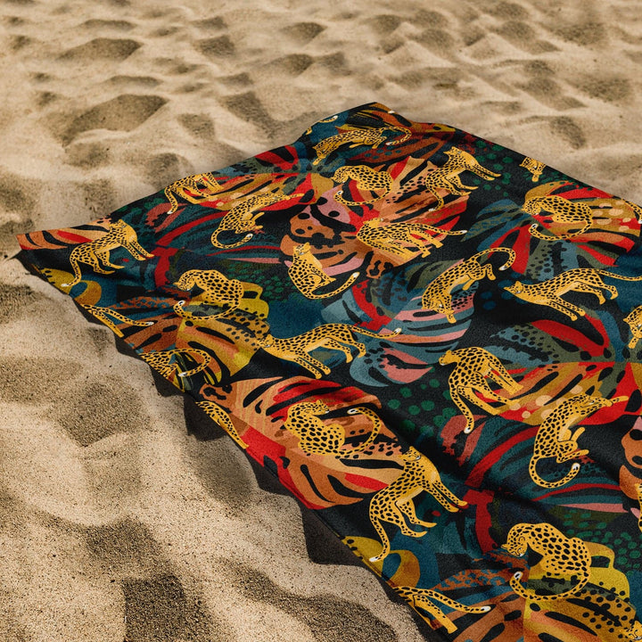 Personalised Beach Towel - Bold Tropical Leopard Design