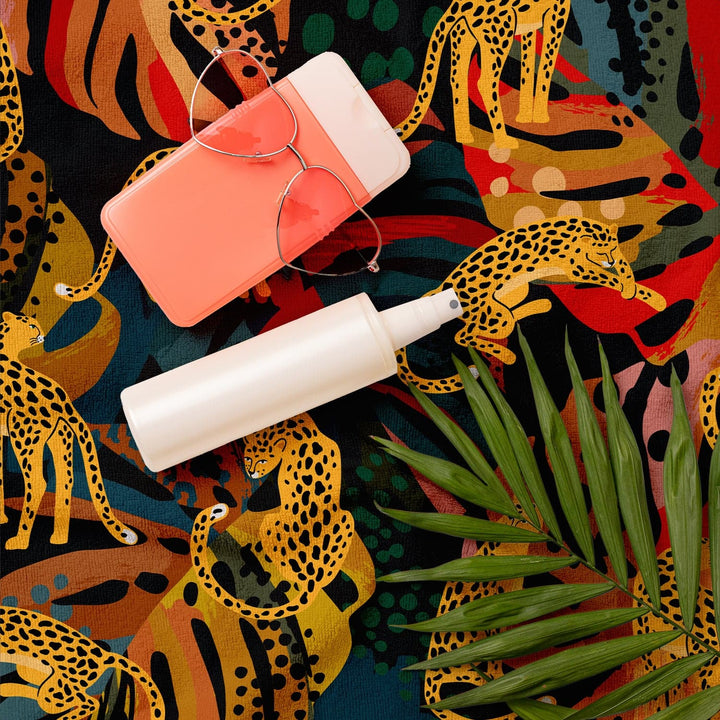 Personalised Beach Towel - Bold Tropical Leopard Design