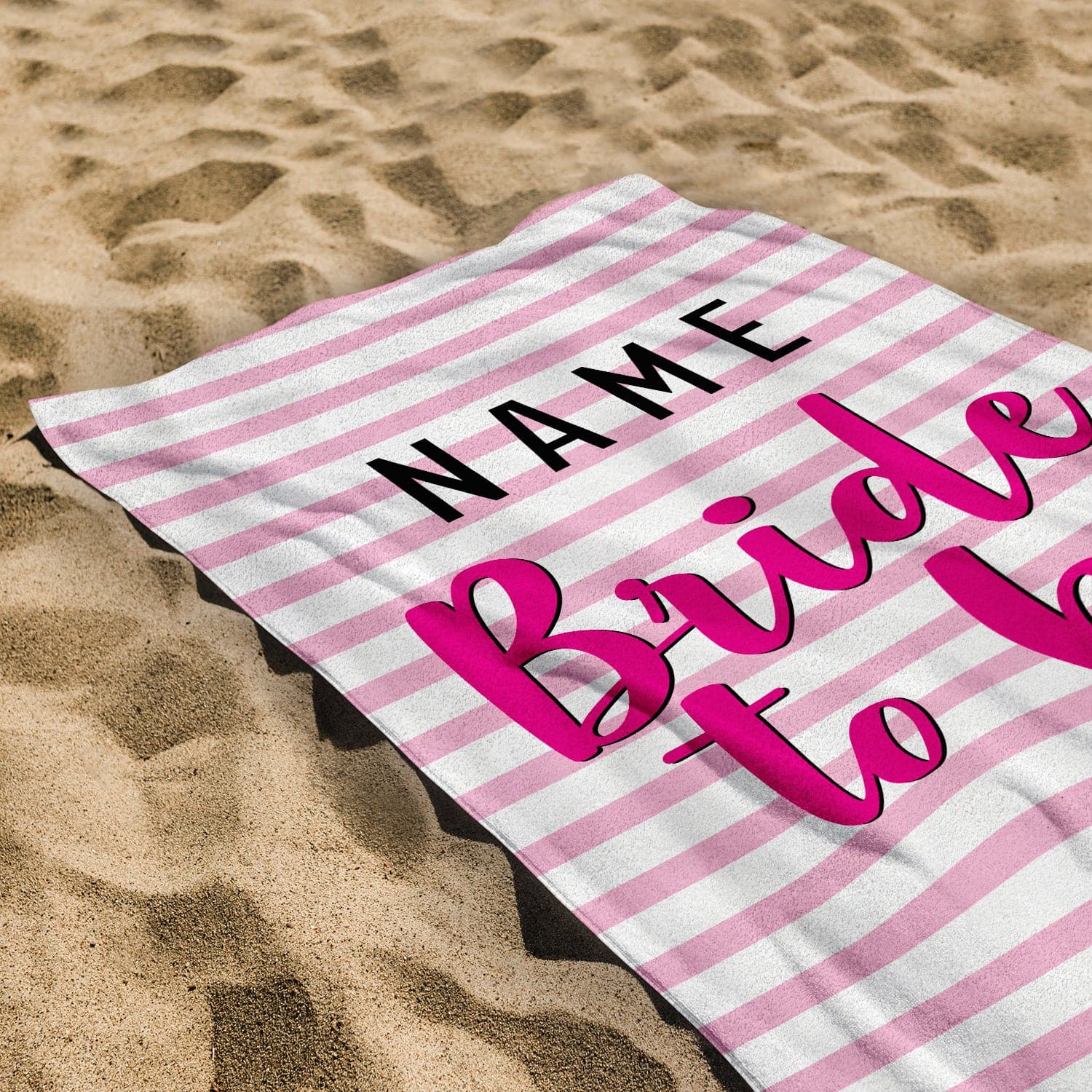 Personalised Beach Towel - Bride To Be - Pink Stripe